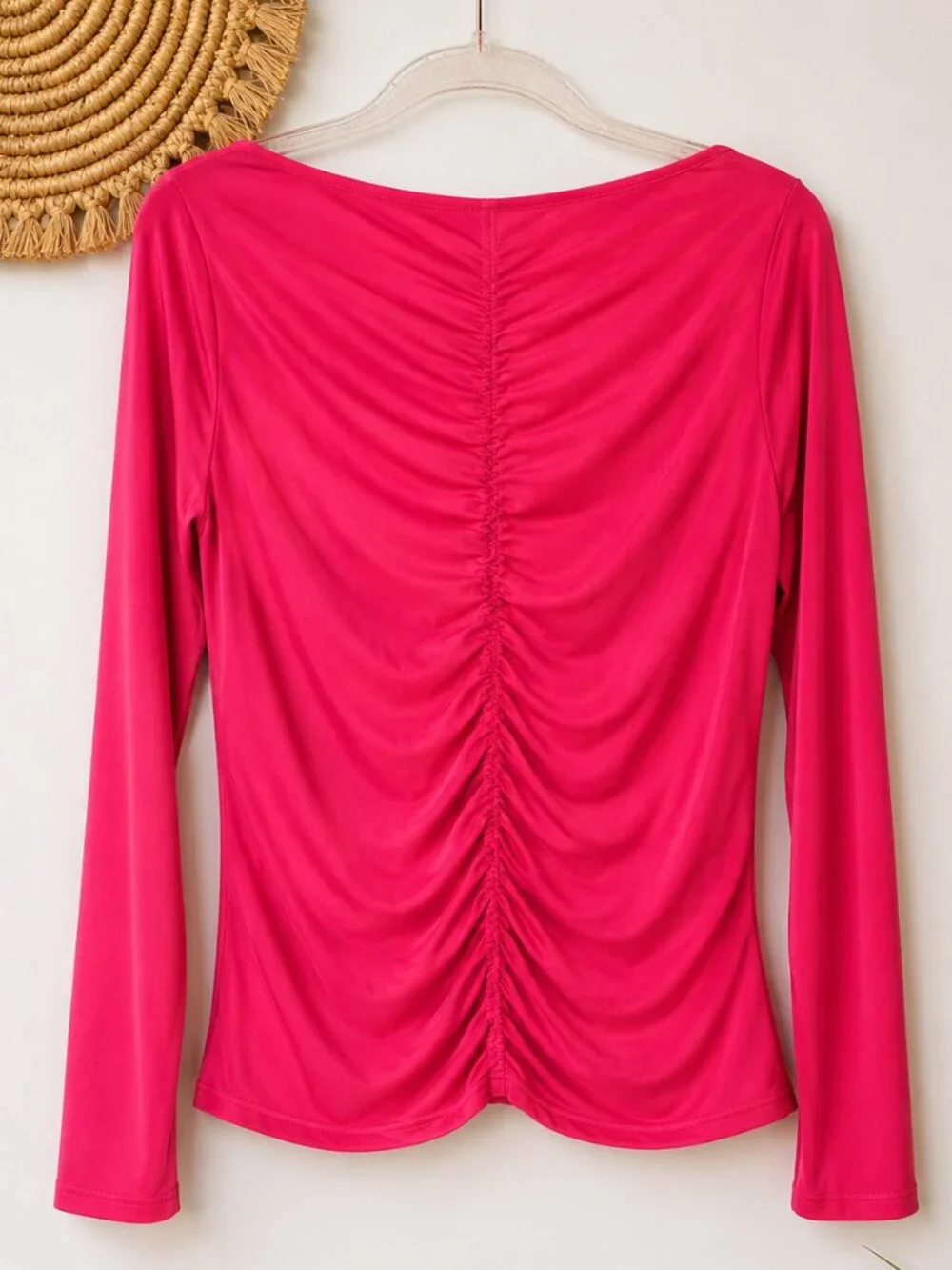 J. Crew NEW Dragonfruit Pink Ruched Matte Jersey Knit Stretch Top SZ Large